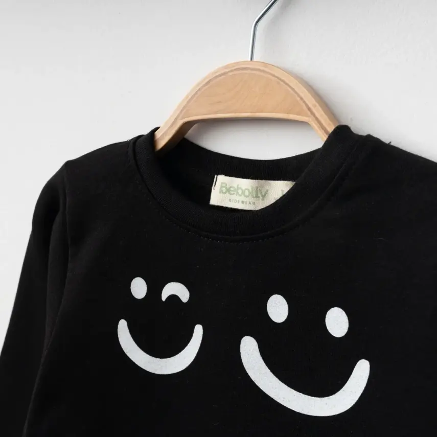 Bebolly Makes Me Smile Erkek Çocuk Sweatshirt Baskılı Siyah - 3
