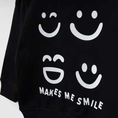 Bebolly Makes Me Smile Erkek Çocuk Sweatshirt Baskılı Siyah - 6