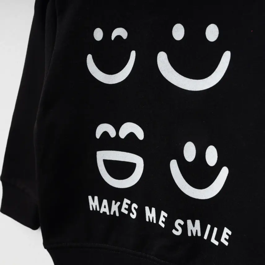 Bebolly Makes Me Smile Erkek Çocuk Sweatshirt Baskılı Siyah - 6