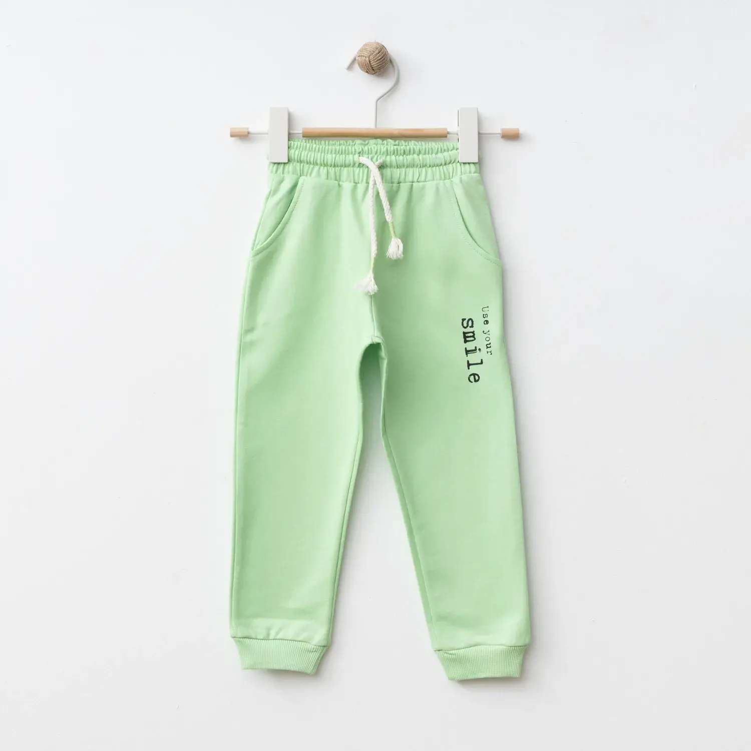 Bebolly Smile Baskılı Boyalı Çocuk Eşofman Altı Unisex Fıstık Yeşili