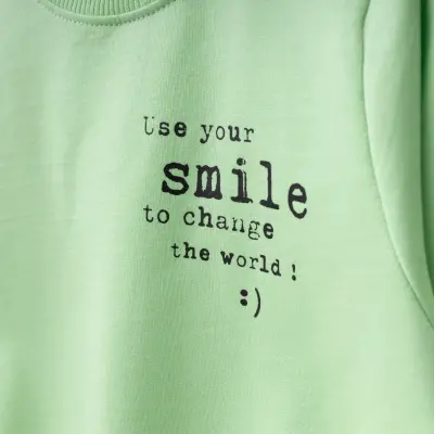 Bebolly Smile Baskılı Boyalı Çocuk Sweatshirt Unisex Fıstık Yeşili - 2