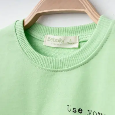 Bebolly Smile Baskılı Boyalı Çocuk Sweatshirt Unisex Fıstık Yeşili - 6