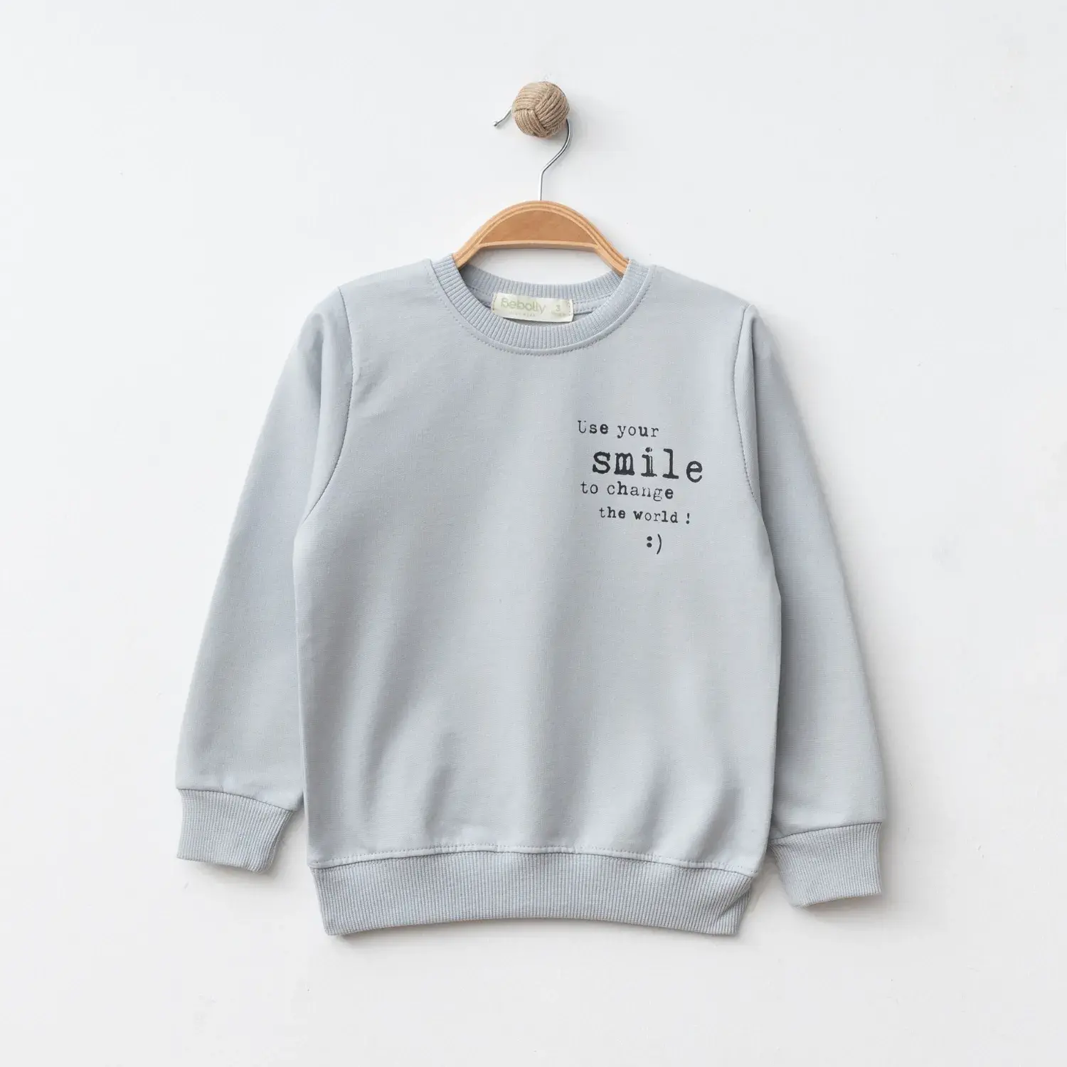Bebolly Smile Baskılı Boyalı Çocuk Sweatshirt Unisex Gri