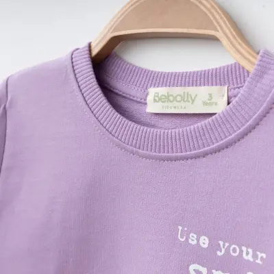 Bebolly Smile Baskılı Boyalı Kız Çocuk Sweatshirt Lila - 7