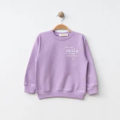 Bebolly Smile Baskılı Boyalı Kız Çocuk Sweatshirt Lila - 1