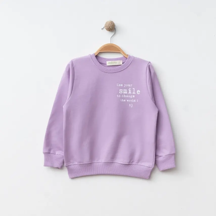 Bebolly Smile Baskılı Boyalı Kız Çocuk Sweatshirt Lila - 1