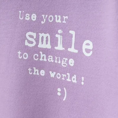 Bebolly Smile Baskılı Boyalı Kız Çocuk Sweatshirt Lila - 3