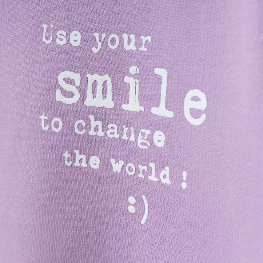 Bebolly Smile Baskılı Boyalı Kız Çocuk Sweatshirt Lila - 12