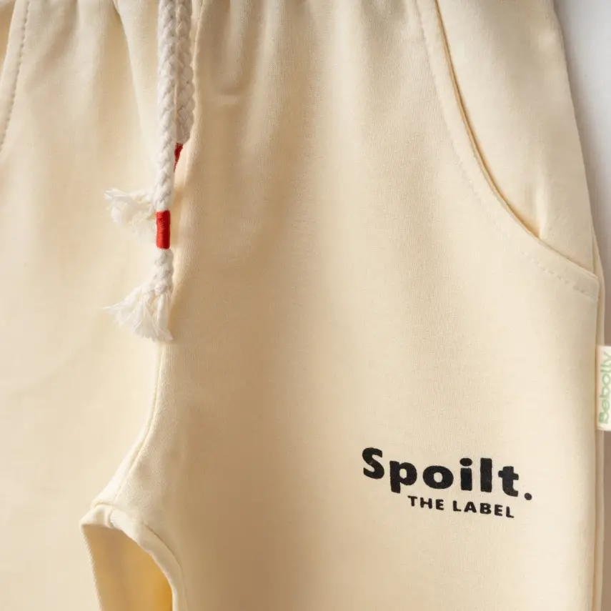 Bebolly Spoilt Baskılı Unisex Çocuk Eşofman Altı Bej - 4