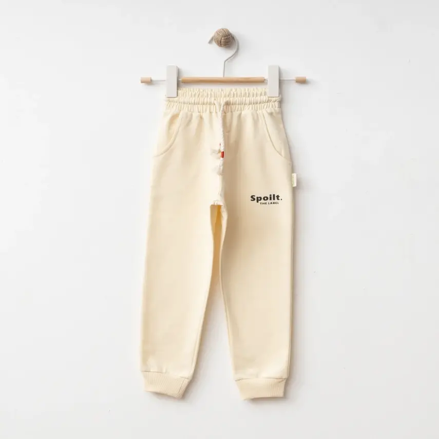 Bebolly Spoilt Baskılı Unisex Çocuk Eşofman Altı Bej - 1