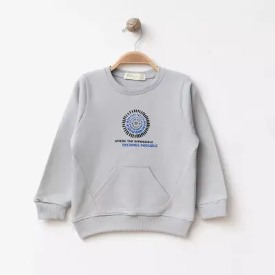 Bebolly Sweartshirt Parçalı Becomes Baskılı Gri