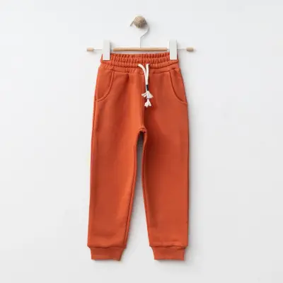 Bebolly Üç İplik Şardonsuz Basic Çocuk Eşofman Altı Unisex Kiremit 