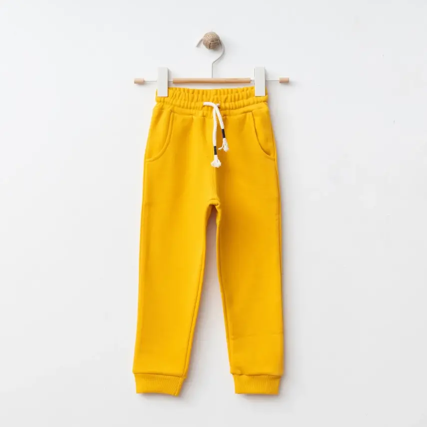 Bebolly Üç İplik Şardonsuz Basic Çocuk Eşofman Altı Unisex Sarı - 4