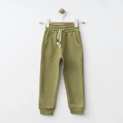 Bebolly Üç İplik Şardonsuz Basic Erkek Çocuk Eşofman Altı Yeşil - 1