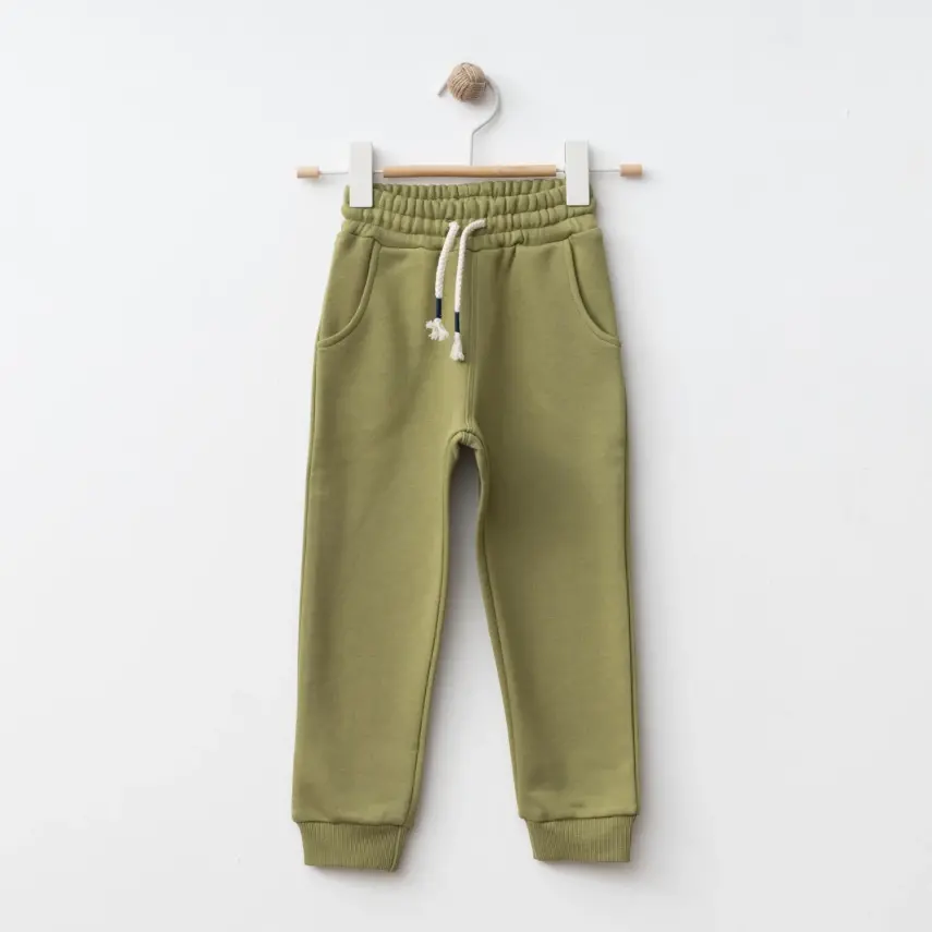 Bebolly Üç İplik Şardonsuz Basic Erkek Çocuk Eşofman Altı Yeşil - 1