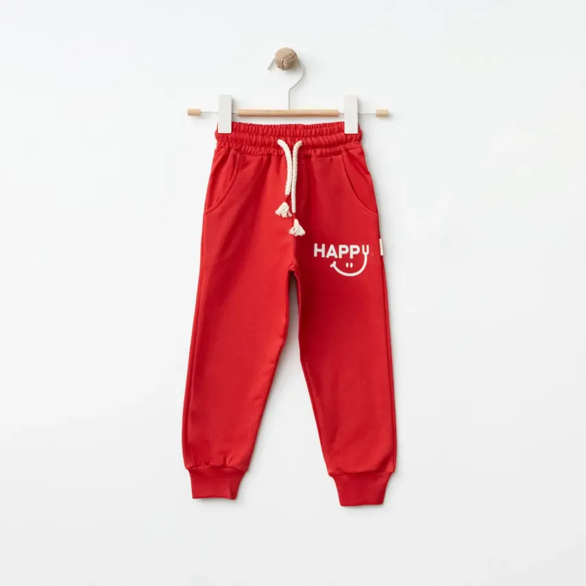 Bebolly Unisex Eşofman Altı Happy Baskılı Kırmızı - 1