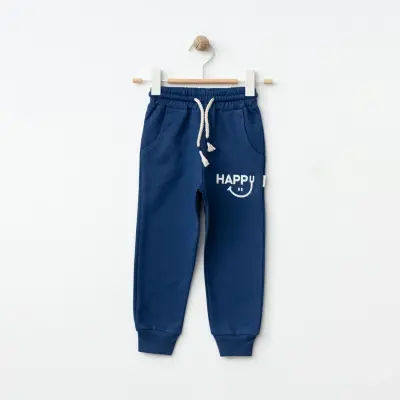 Bebolly Unisex Eşofman Altı Happy Baskılı Lacivert