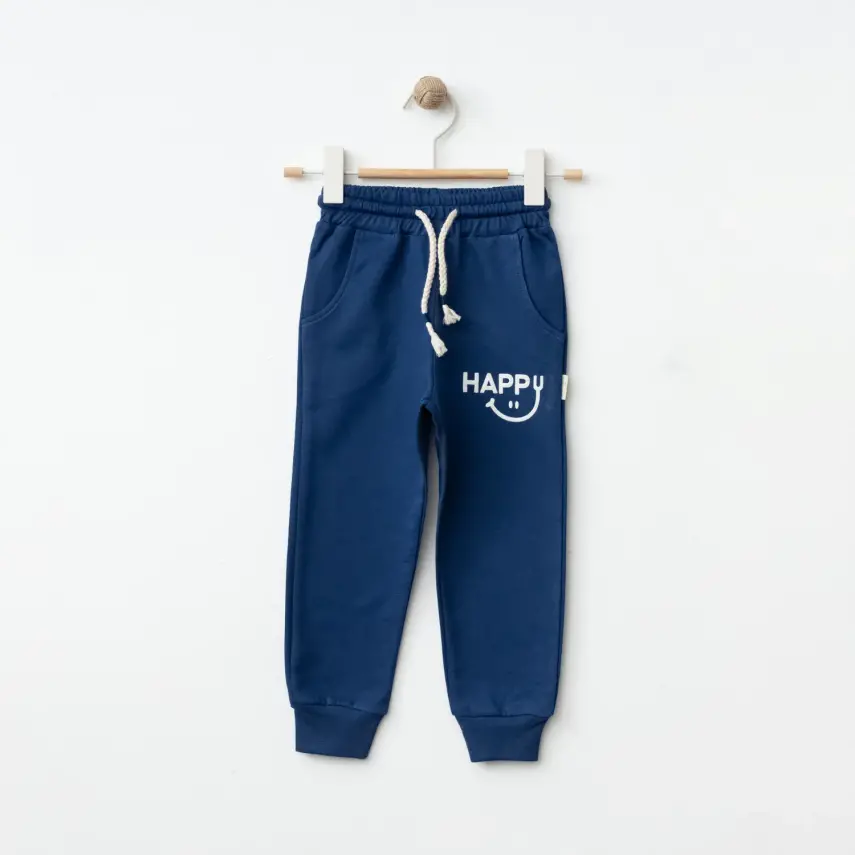 Bebolly Unisex Eşofman Altı Happy Baskılı Lacivert - 3