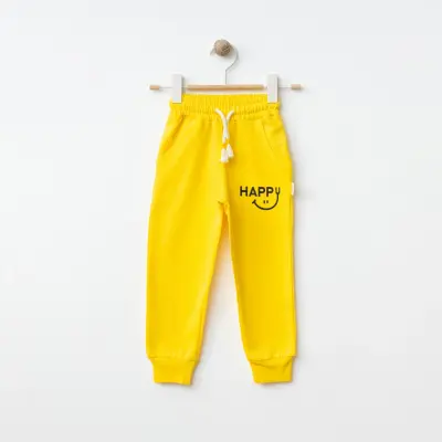 Bebolly Unisex Eşofman Altı Happy Baskılı Sarı