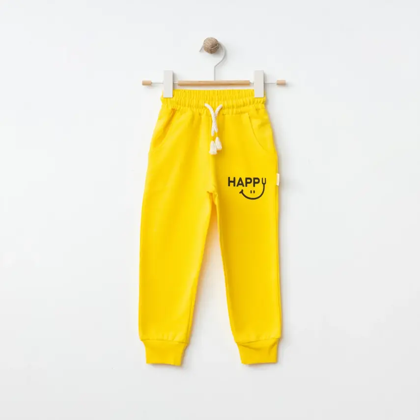 Bebolly Unisex Eşofman Altı Happy Baskılı Sarı - 1