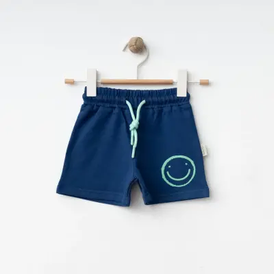 Bebolly Unisex Şort Gülenyüz Baskılı Lacivert - 3