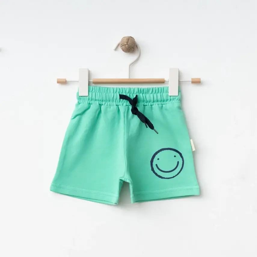 Bebolly Unisex Şort Gülenyüz Baskılı Mint - 1