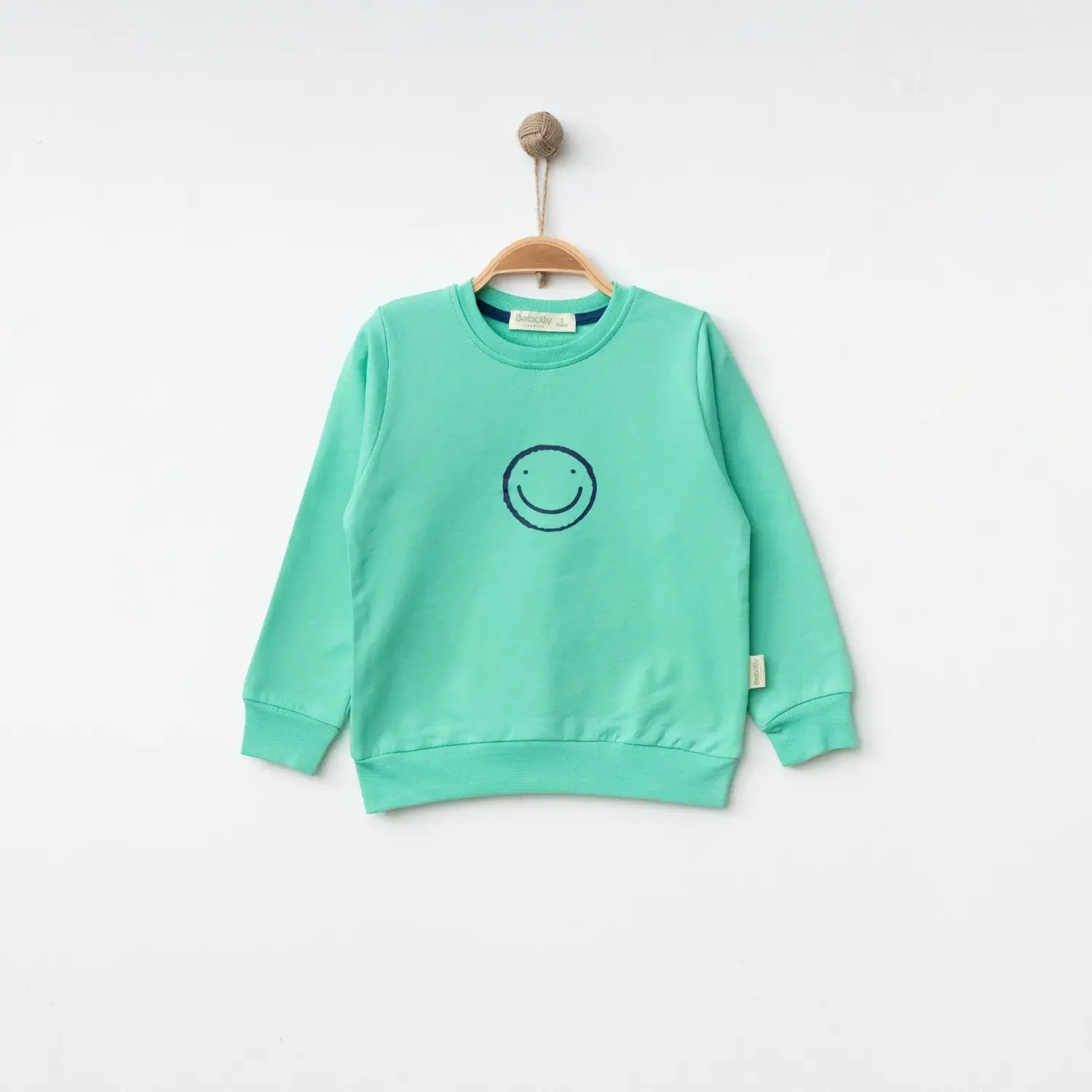 Bebolly Unisex Sweatshirt Gülenyüz Baskılı Mint