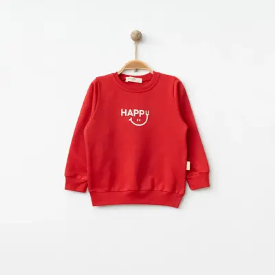 Bebolly Unisex Sweatshirt Happy Baskılı Kırmızı 