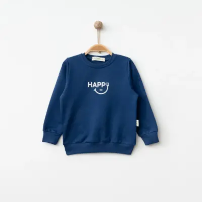 Bebolly Unisex Sweatshirt Happy Baskılı Lacivert 