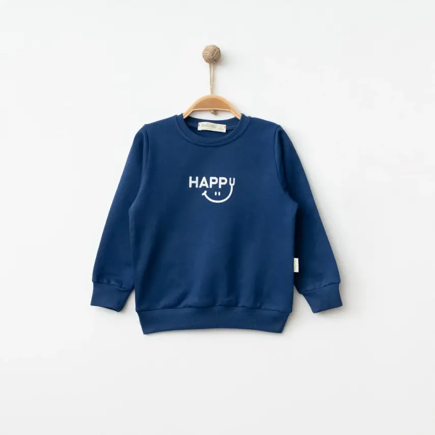 Bebolly Unisex Sweatshirt Happy Baskılı Lacivert - 3