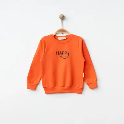Bebolly Unisex Sweatshirt Happy Baskılı Mercan 