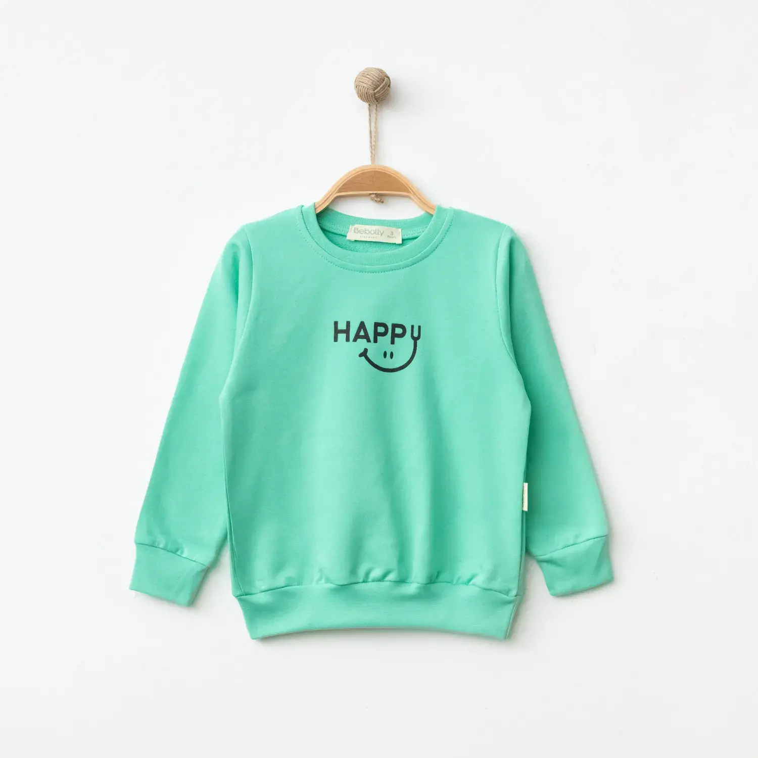 Bebolly Unisex Sweatshirt Happy Baskılı Mint