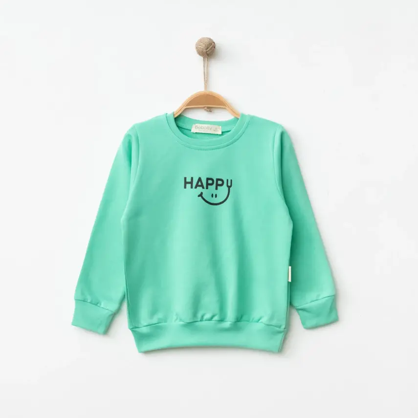 Bebolly Unisex Sweatshirt Happy Baskılı Mint - 1