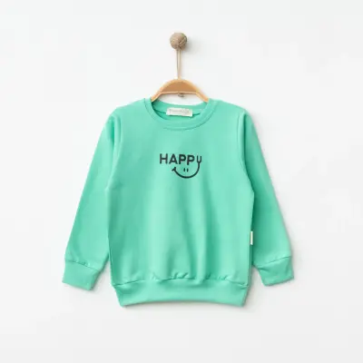 Bebolly Unisex Sweatshirt Happy Baskılı Mint - 5