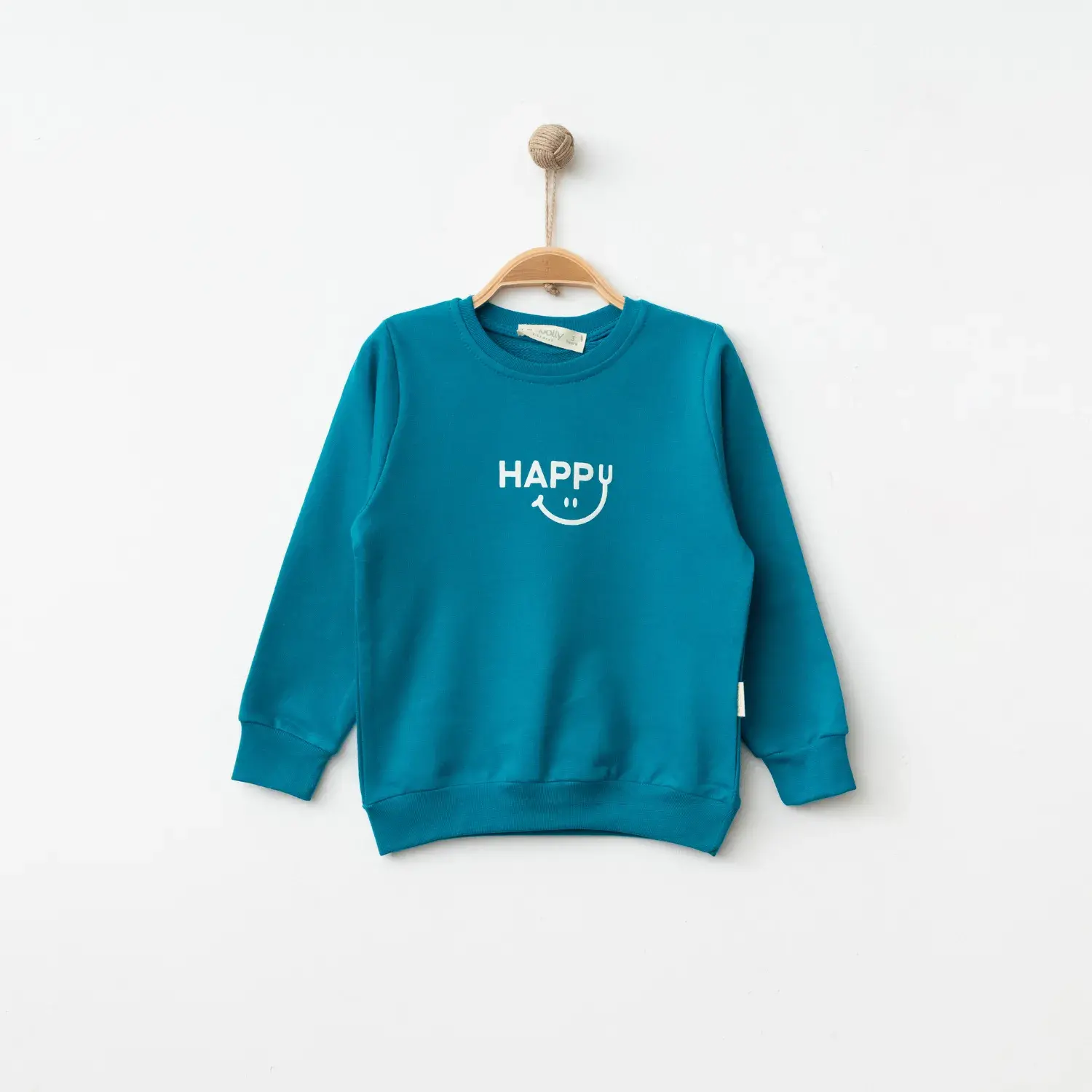 Bebolly Unisex Sweatshirt Happy Baskılı Turkuaz