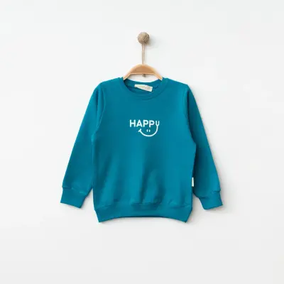Bebolly Unisex Sweatshirt Happy Baskılı Turkuaz