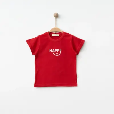 Bebolly Unisex T-shirt Happy Baskılı Kırmızı 