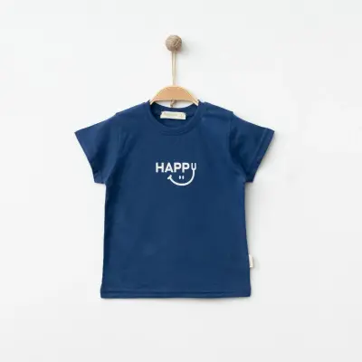Bebolly Unisex T-shirt Happy Baskılı Lacivert 