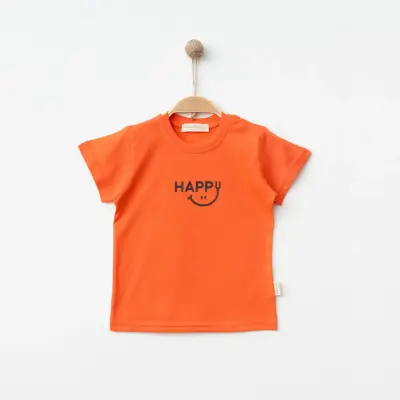 Bebolly Unisex T-shirt Happy Baskılı Mercan 