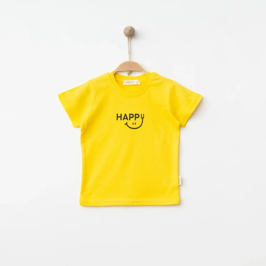 Bebolly Unisex T-shirt Happy Baskılı Sarı - 1