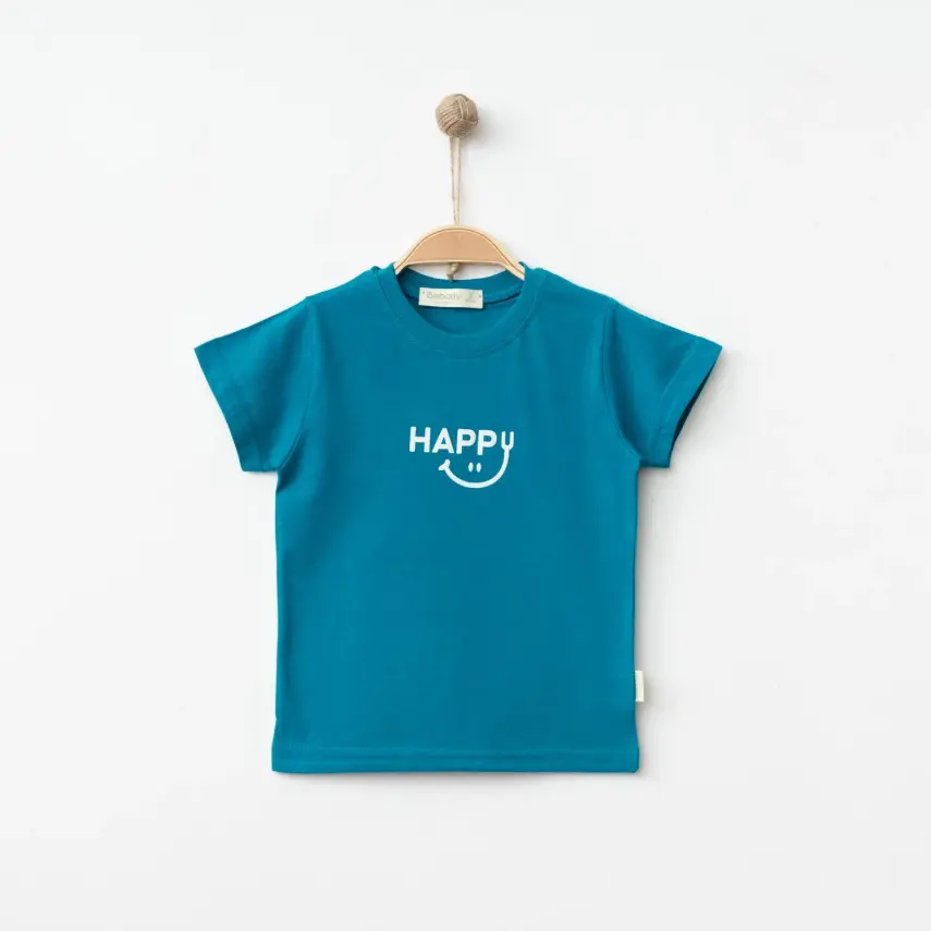 Bebolly Unisex T-shirt Happy Baskılı Turkuaz - 3