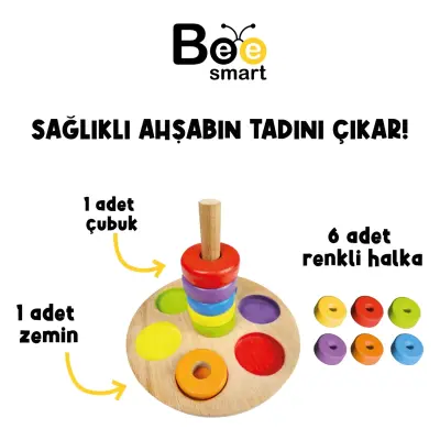 Bee Smart Ahşap Renkli Halkalar Eğitici Set - 6
