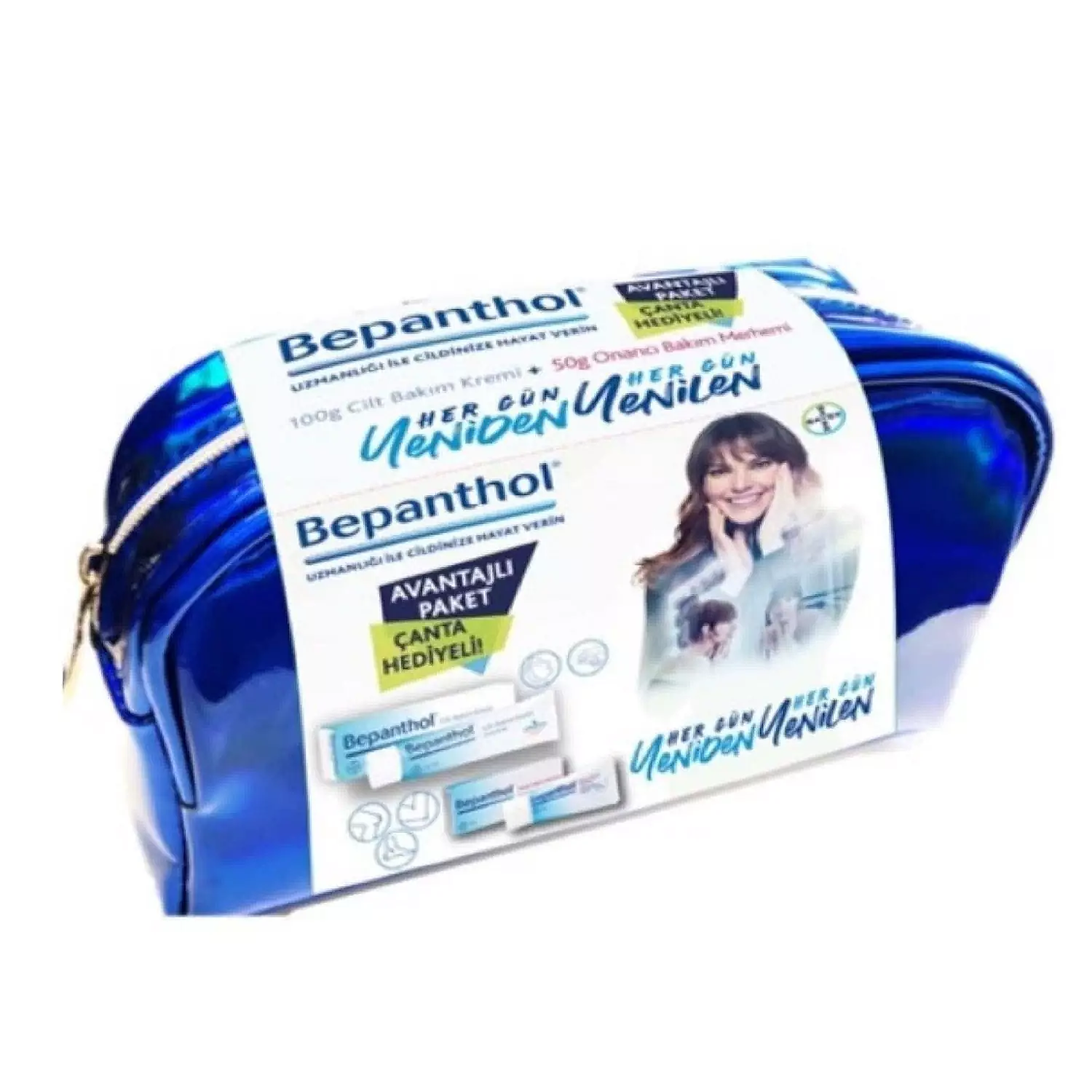 Bepanthol Cilt Bakım Kremi 100 gr. Onarıcı Bakım Kremi 50 gr. Metalik Çanta