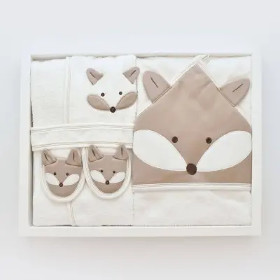 Bibaby Erkek Bornoz Takımı Sweet Fox Ekru - Kahverengi - 3