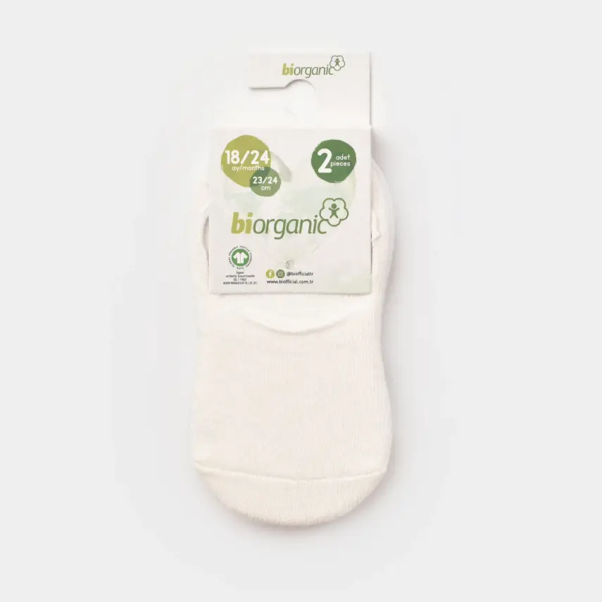 Bibaby Erkek Organik Babet Çorap 2li Basic Beyaz - Ekru - 3