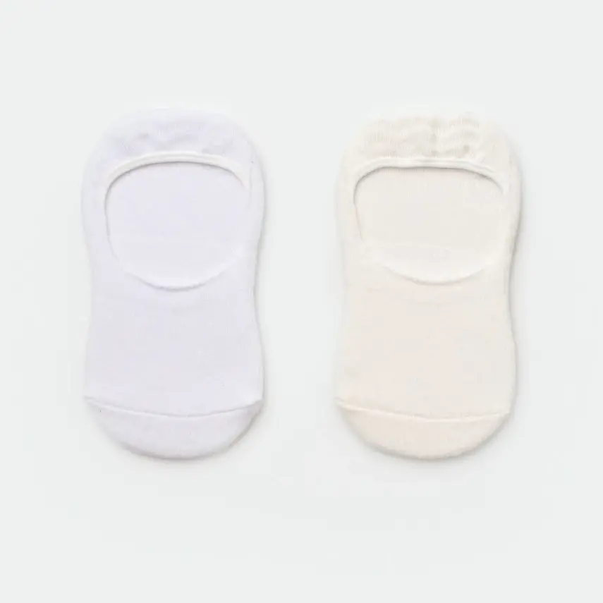 Bibaby Erkek Organik Babet Çorap 2li Basic Beyaz - Ekru - 1