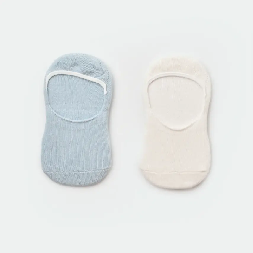 Bibaby Erkek Organik Babet Çorap 2li Basic Mavi - Ekru - 1