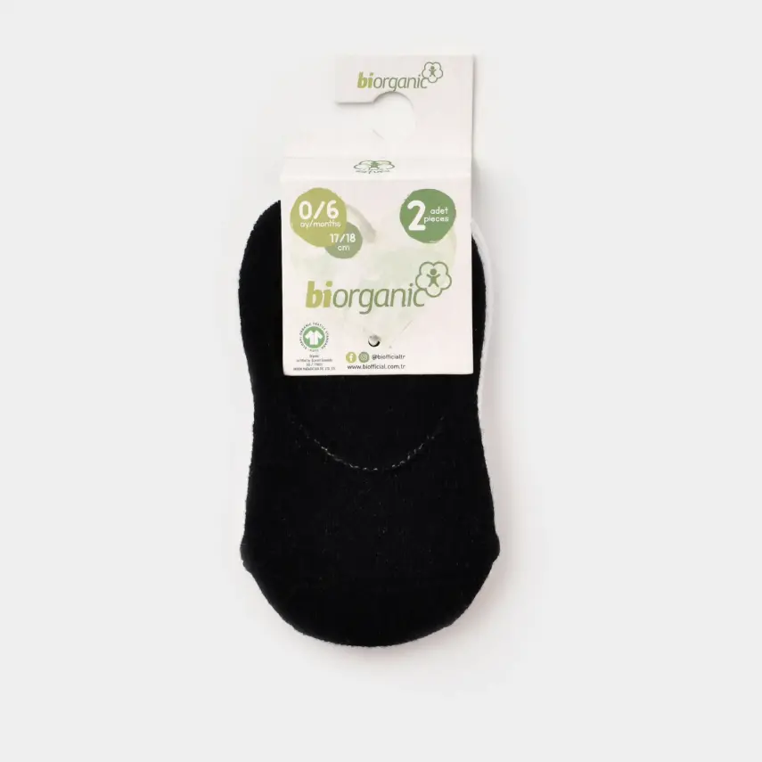 Bibaby Erkek Organik Babet Çorap 2li Basic Siyah - Beyaz - 2