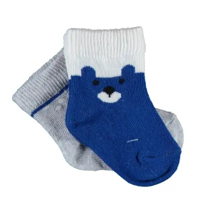 Bibaby Erkek Organik Çorap Soket 2li Happy Bear Saks 
