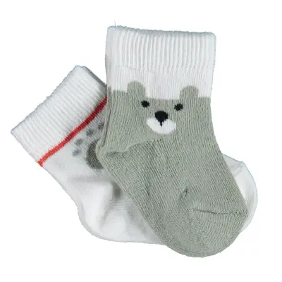 Bibaby Erkek Organik Çorap Soket 2li Happy Bear Yeşil 